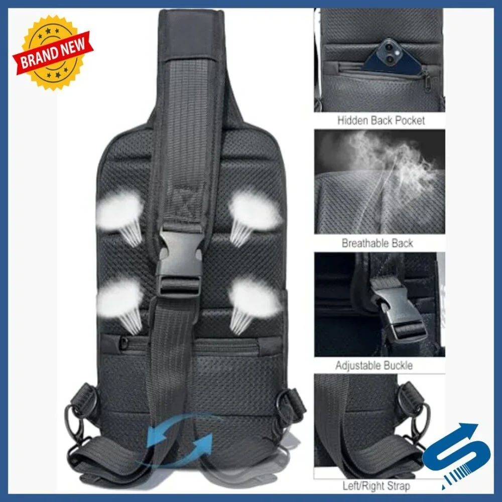 Men's Travel Sling Bag with TSA Lock USB Charging Port Fits 9.7
